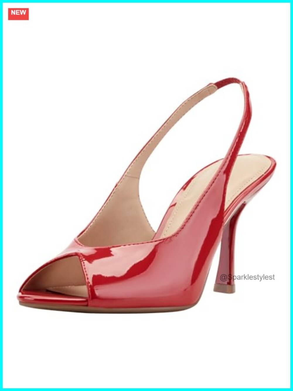 Faux Patent Leather Slingback Heeled Sandals Peep Toe Slip-On Dress